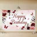Birthday Backdrop for Women 7143 Inch Birthday Photo Backdrops with String Butterfly and Rose Background for Party Decoration, Can Also Be Used as Photography Background
