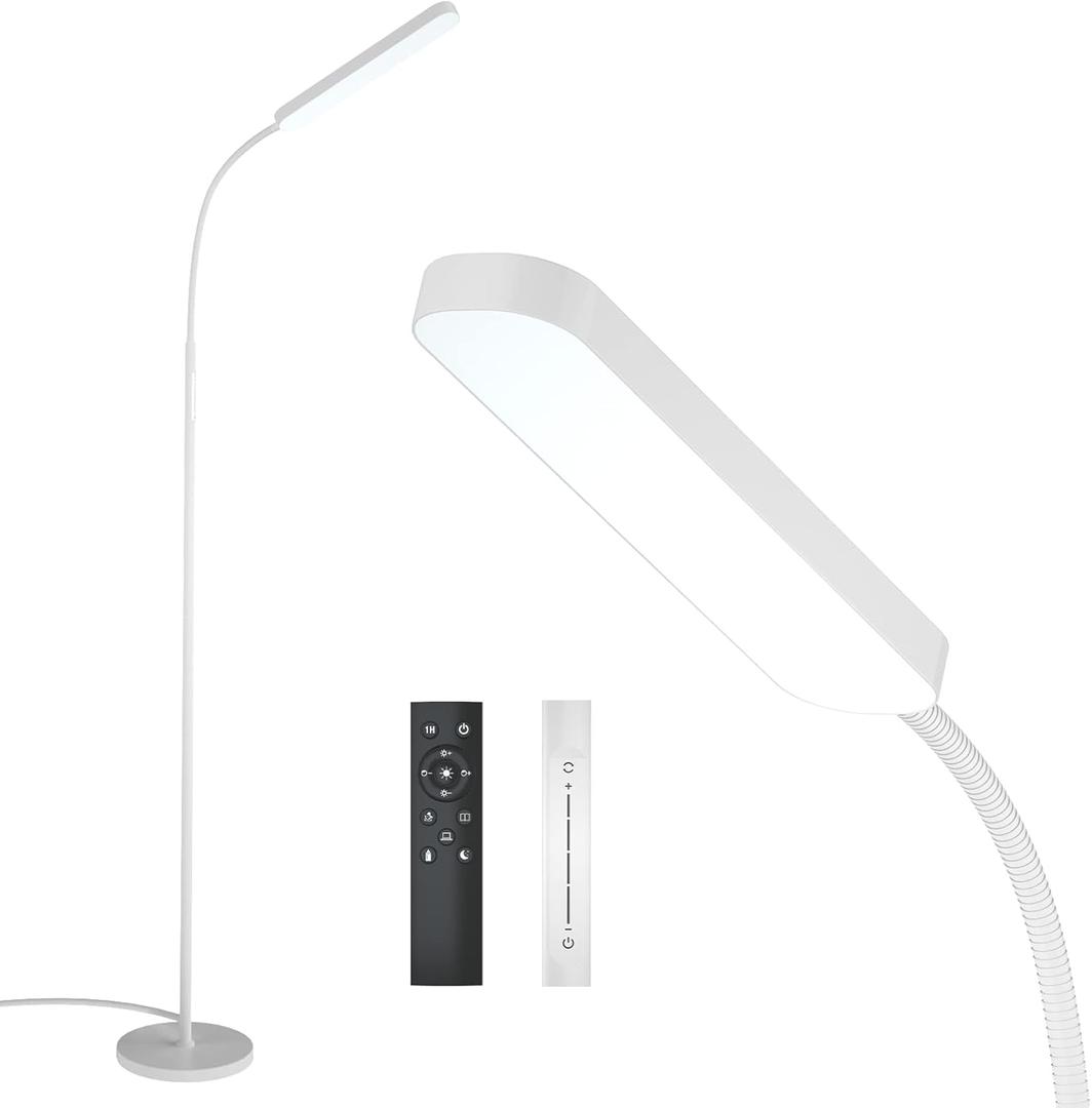 Led Floor Lamp with 4 Color Temperature and Stepless Dimmer, Remote and Touch Control Floor Lamp, Adjustable Gooseneck Standing Lamp for Living Room (Gravel White)