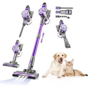 Cordless Vacuum Cleaner for Home,Lightweight Stick Vacuum Cordless Rechargeable with Power Suction, Up to 35 Mins Runtime, Hardwood Floor Vacuum for Pet Hair,Carpets,Tile(Deep Purple)