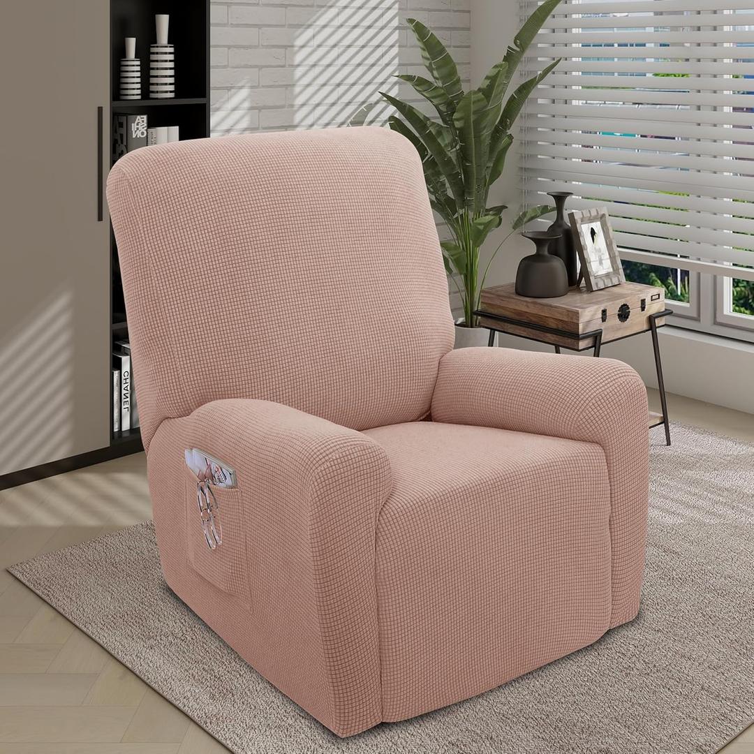 U-NICE HOME Recliner Chair Covers 4 Pieces Stretch Jacquard Chair Slipcovers (Recliner, Camel)