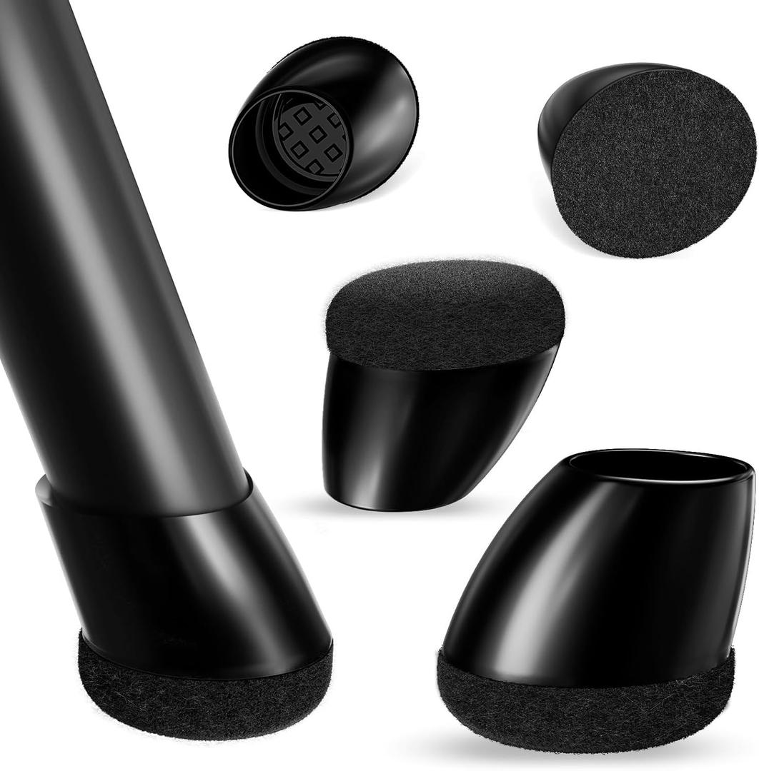 Ezprotekt 16 Pcs Chair Leg Floor Protectors, Silicone Covers Felt Furniture Pads for Hardwood Floors, Chair Leg Caps for Tilted Legs(15-25), Anti-Scratch and Reduce Noise Round L Black Fit (1"-1.3")