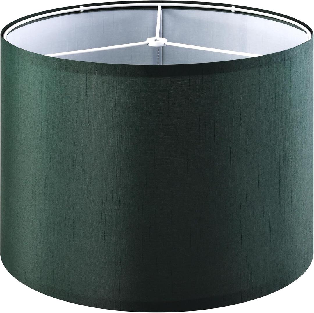 GOSO Medium Green Lamp Shade for Table Lamps-131310 inches,Easy Assembly-Spider Rustic Floor Lampshades Replacement Fabric Lamps for Living Room/Bedroom Modern Drum,Behind Couch Lamp Shades 1 Pack (Green - Natural Faux Silk)