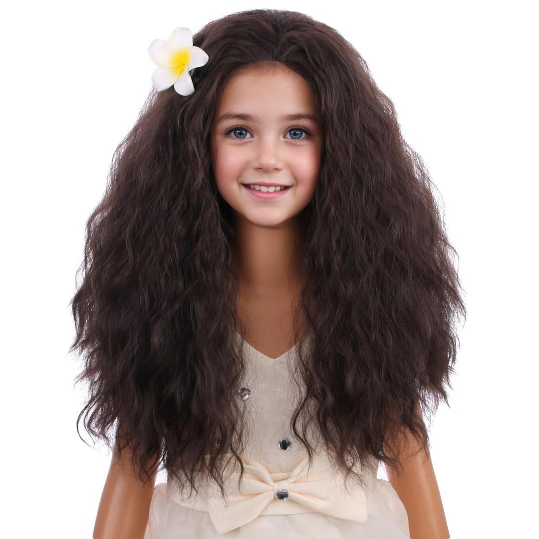 Brown Wig for Kids Girls Long Curly Wavy Brown Wig Dark Brown Child Wigs Synthetic Wigs