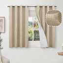 Short Blackout Curtains 45 Inch Length 2 Panels, Thermal Insulated Total Light Blocking Linen Window Curtains for Farmhouse Bedroom Basement, Bronze Grommet, Burlap, Each 52" Wide