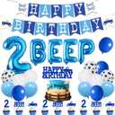55Pcs Little Blue Truck 2nd Birthday Party Decoration Beep Beep Happy Birthday Banner Blue Truck Cake Topper Beep Two Cupcake Toppers Latex Balloons for Boys Girls Two Birthday Party Decor Supplies
