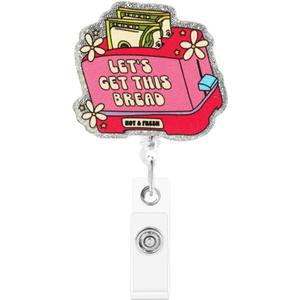 Retractable Badge Reel, Cute Badge Reels for Nurse Badge Holder with Alligator Clip for Doctor Teacher (Bread Machine)