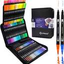 Artecho 72 Colors Markers for Adult Coloring Books, Dual Tip Markers for School, Fine and Brush Tip for Adults Coloring Books, Calligraphy, Drawing, Sketching