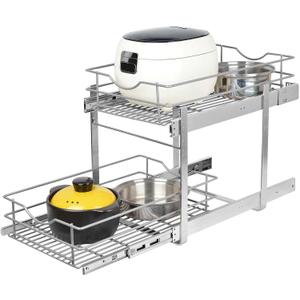 2 Tier Pull Out Cabinet Organizer,(20½"W x 22" D) Soft Close Slide Out Drawer For Kitchen Base Cabinet, Individual Pull Out Shelf, Roll Out Pantry Organization, 22 Inch Deep