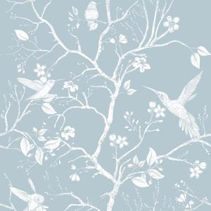 VEELIKE Vintage Blue Cherry Blossom Bird Wallpaper Peel and Stick Chinoiserie Wallpaper for Bedroom Nursery 17.7''x354'' Removable Self Adhesive Blue Floral Wall Paper for Bathroom Living Room Decor