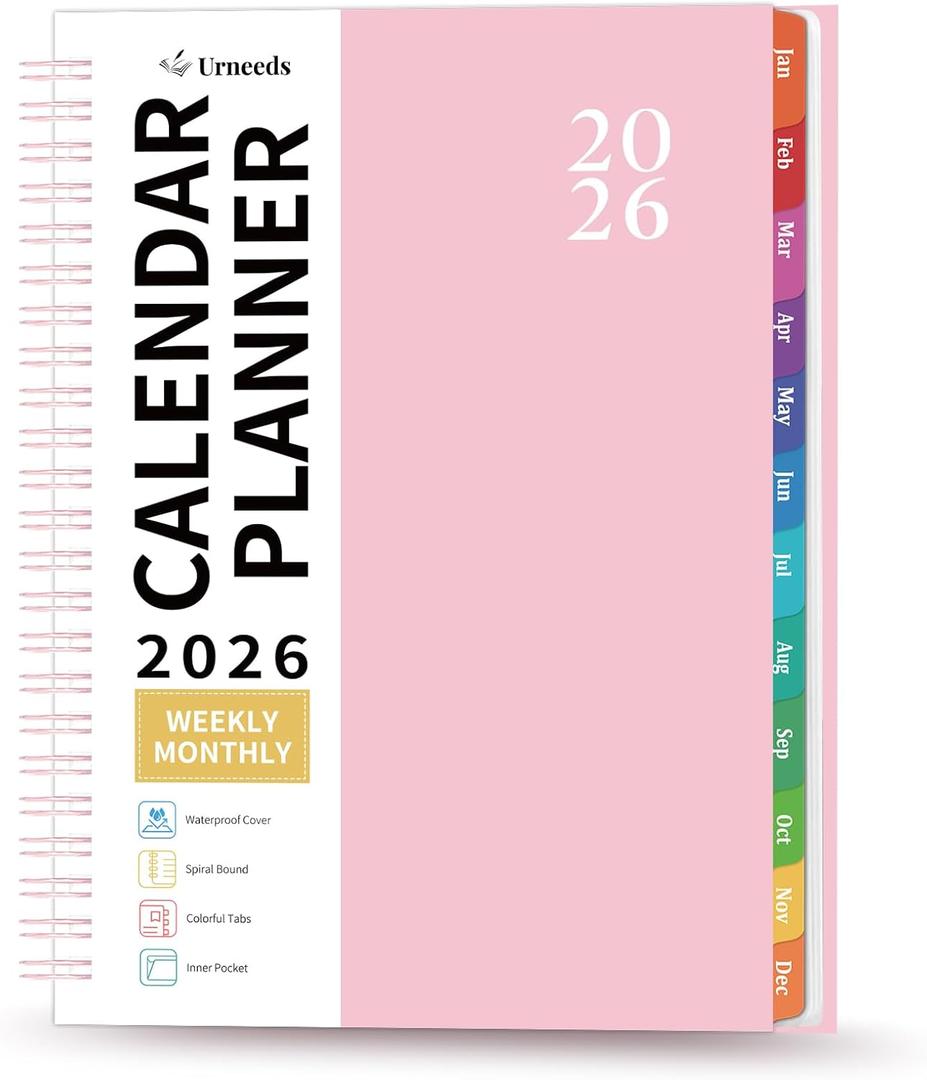 2026 Planner - 2026 Planner Weekly and Monthly from Jan. 2026 - Dec. 2026, Weekly Planners 2026 with Inner Pocket, Colorful Tabs, Planners for Women, 8.5" x 6.4" - Pink