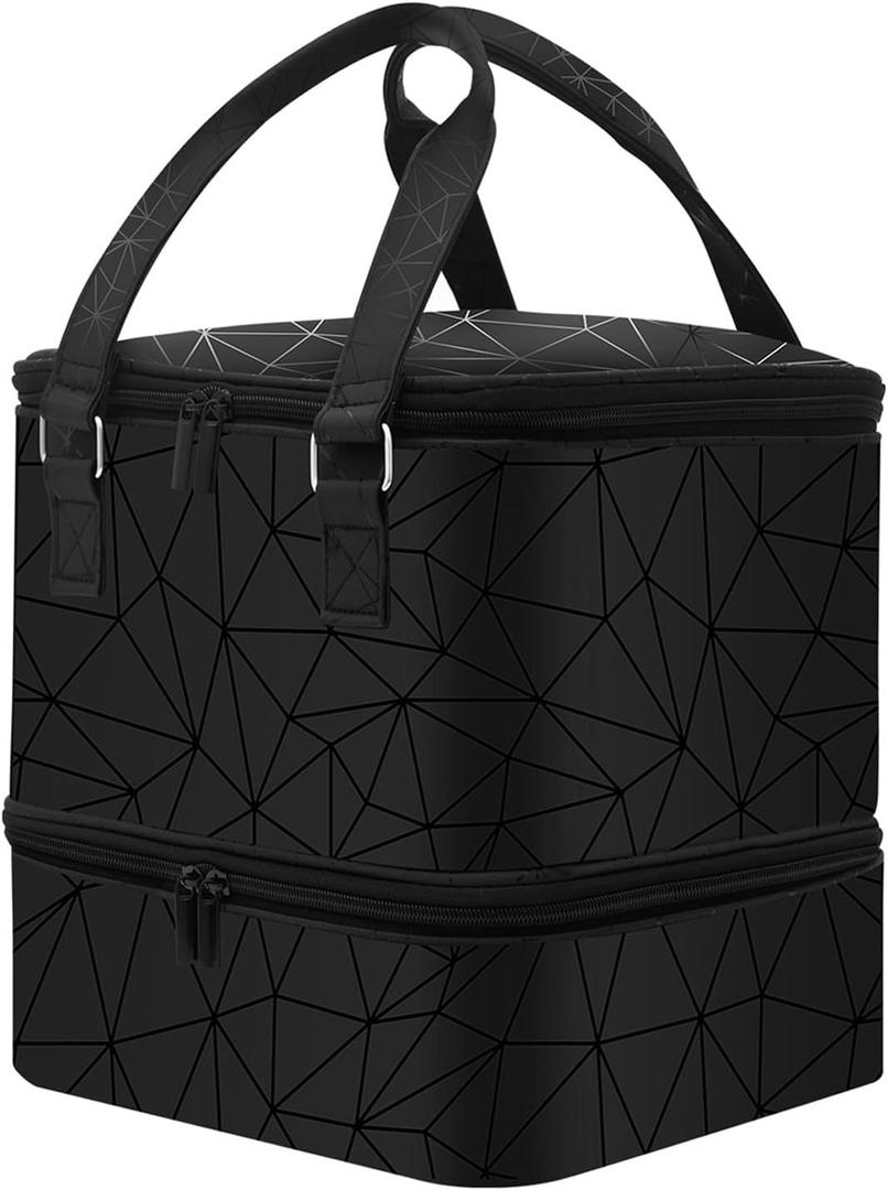 Double-layer Nail Polish Organizer Case - Hold 42 Bottles of Nail Polish & Nail Lamp, Portable Nail Kit Bag with Handle,Nail Organizer Bag for Nail Professional Travel (Black, 42 bottles-L)