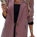 ebossy Women's Casual Oversized Blazer Suit Notch Lapel Button Plaid Work Office Jacket Wool Pea Coat (Red, Small)