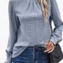 SKAYS Womens Eyelet Mock Neck Long Sleeve Shirts Top Blouses Dressy Casual Trendy Business Casual Stretch Hollow Out Tee Size S