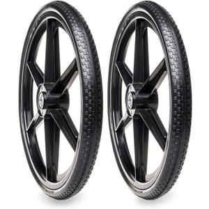 2 Pcs 20" Flat Free Tires Polyurethane Non-inflated Tires Wheels, 20x2 Inch Tire with 3/4 Ball Bearings, 2.44" Centered Hub for Wheelbarrow, Garden Carts, Garden Trailers, Roofing Equipment