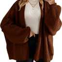 Saodimallsu Womens Oversized Cardigan Sweaters Open Front Chunky Knit Casual Long Lantern Sleeve Fall Sweater Coats (Large, Brown)