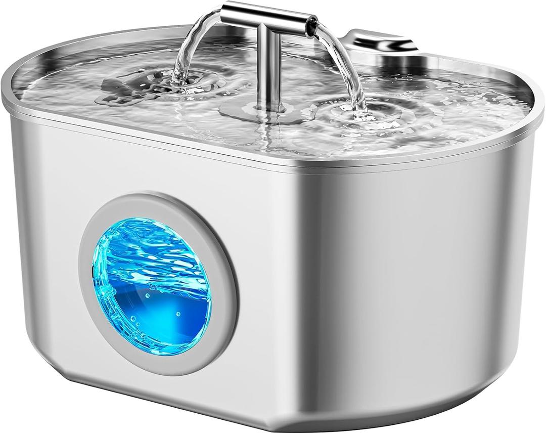 Cat Water Fountain Stainless Steel - Pet Drinking Fountain for Cats Indoor - 2.2L/74oz Automatic Water Dispenser with Watering Level Window (1 Filter) (73oz)