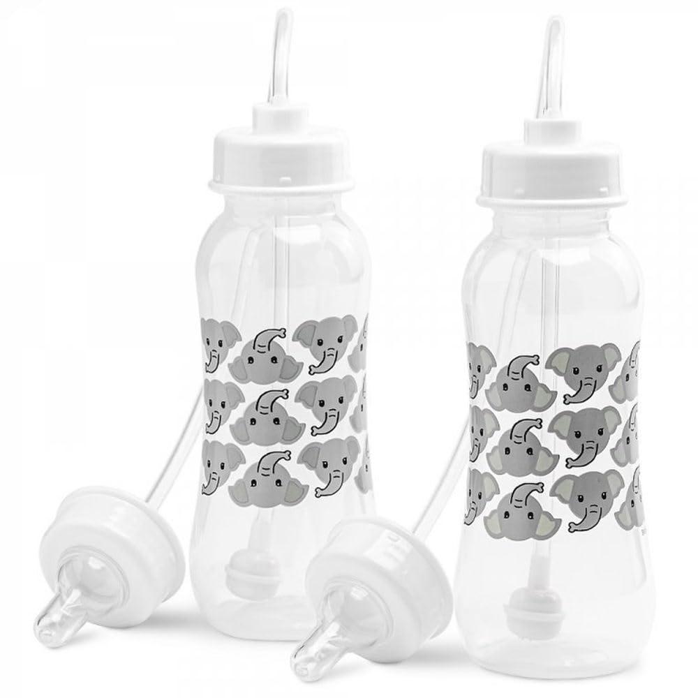 Hands-Free Baby Bottle - Anti-Colic Self Feeding 9 oz Baby Bottle Nursing System with Fast Flow Nipple/Teat 3m+ Infant (2 Bottles - Elephant) (9 Ounce (Pack of 2))