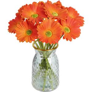 IPOPU Daisy Flowers Artificial,20PCS Orange Flowers Gerbera Daisy Fake Daisies for Wedding Party Office Home Decorations(Orange)