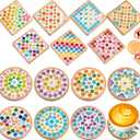 Reallnaive 14 Sets Valentines DIY Mosaic Tiles for Crafts Mixed Color Glass Mosaic Kits Xmas DIY Coasters Kit Make Your Own Stained Glass Coaster for Handmade Holiday Decoration Gift (Assorted Style)