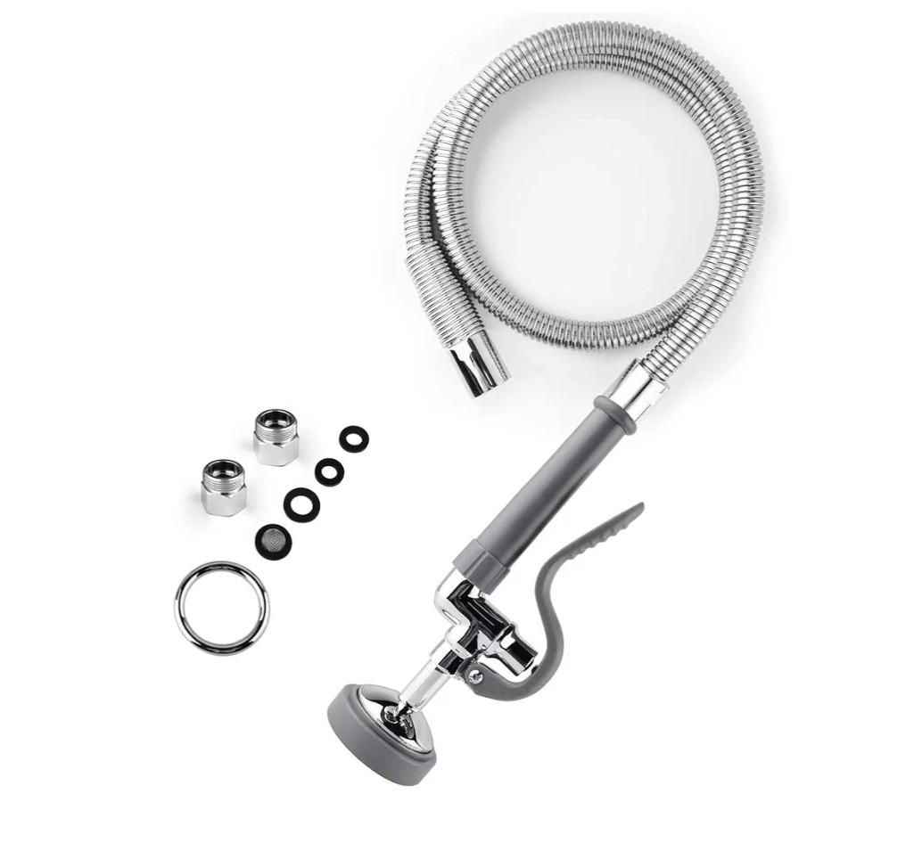 CWM Commercial Sink Sprayer with 45” Flexble Stainless Steel Hose, 1.42 GPM Pre Rinse Spray Valve with Ergonomic Handle, Commercial Sink Faucet Parts,Dishwasher Sprayer for Restaurants (Gray)