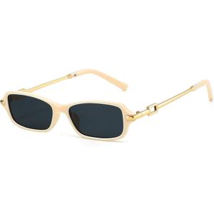 Breaksun Retro Rectangle Sunglasses for Women Men Trendy 90s Small Square Sun Glasses 2025 Designer Sunnies (Beige/Grey)