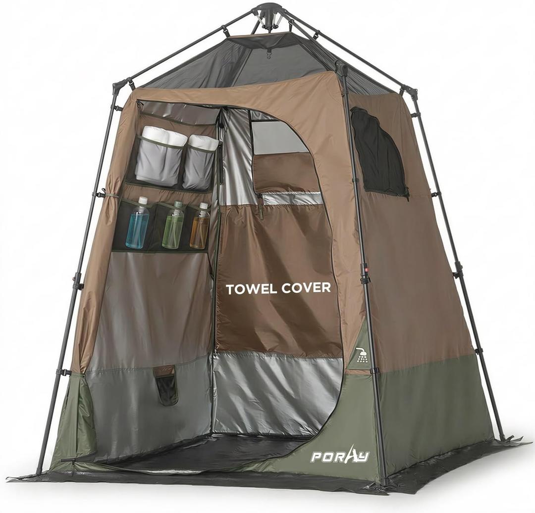PORAYHUT Camping Shower Tent, 86.6" Extra Tall Privacy Tent for Outdoor Toilet & Changing,30s Instant Setup Portable Room with 20L Solar Shower Bag,UV Protection,Heavy Duty for Beach Hiking, 63" X 63" X 86.6"