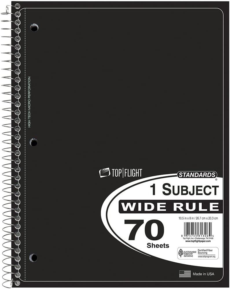 Top Flight Standards 1-Subject Notebook, 70 Sheets, Perforated, Wide Rule,  (31306)