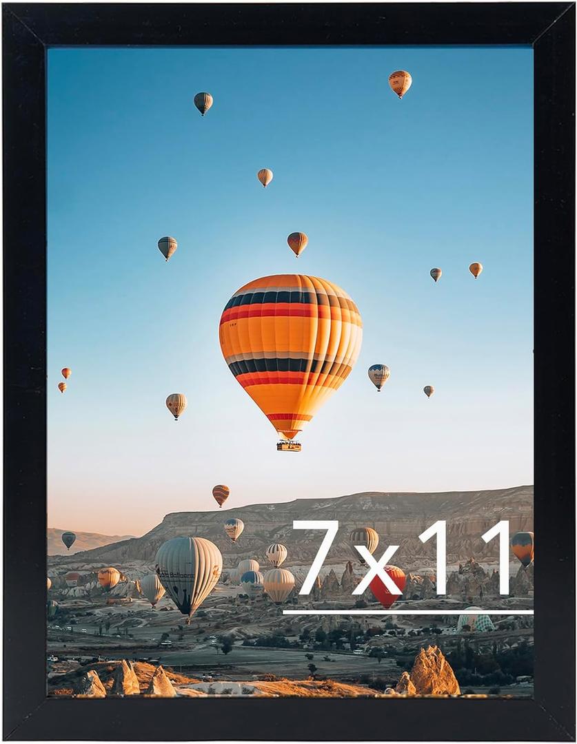 7x11 Picture Frame Black for Wall Hanging or Tabletop- Wall Mounting Horizontally or Vertically, 7 x 11 Wall Gallery Poster Photo Frame for 7 by 11 Photo, Black