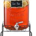 2 Gallon Glass Beverage Dispenser with Stand and Lid, 18/8 Stainless Steel Spigot - Glass Drink Dispensers for Parties - Mason Jar Drink Dispensers with Lids