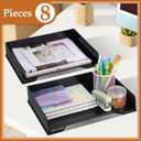 DoubleFill 8 Pcs Stackable Letter Tray Rectangular Plastic Desk Organizer 13 x 9.5 x 2.6 in Paper Holder File Tray Accessories Rack for Desktop Office Desk Drawers (Black)