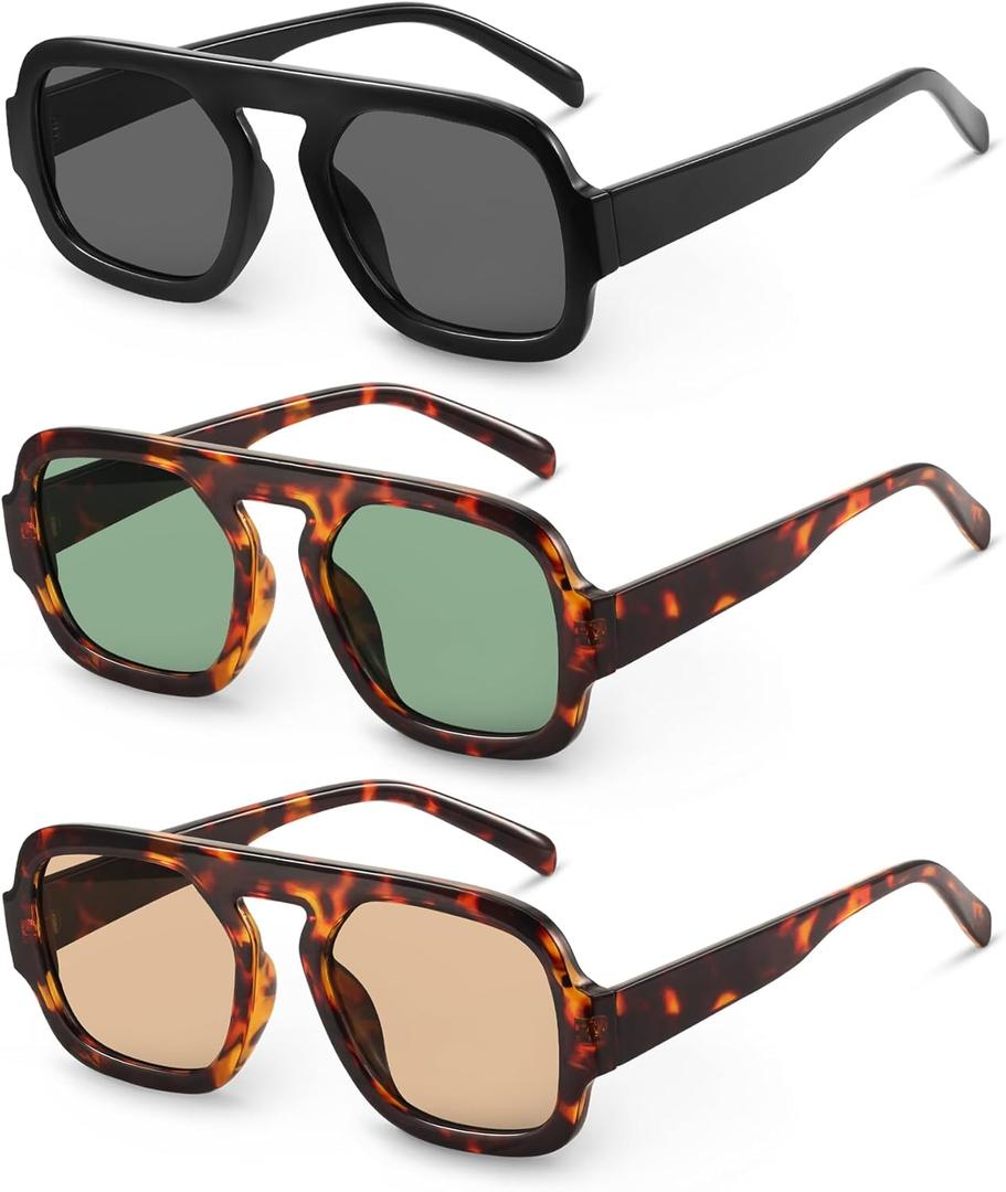 YDAOWKN Retro Square Aviator Sunglasses for Women Men Trendy Flat Top Sun Glasses UV Protection Vintage Shades