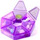 Deke Home - Small Weekly Pill Organizer, Round Pill Dispenser for Travel, Mini Pill Organizer, Compact Medicine Holder, Pill Sorters 7 Days, Portable Vitamin Container, BPA Free (Food Grade) (Purple)