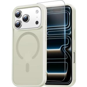 Temdan for iPhone 17 Pro Case with Screen Protector, Compatible with Magsafe, Anti-Yellowing, Military-Grade Protection, Shockproof Slim Magnetic Phone Case Cover, Antique White