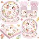 120PCS Fairy Party Supplies for Girls 1st 2rd First Birthday Fairies Enchanted Themed Baby Shower Party Decorations Garden flower Tableware Set Paper Plates Napkins Forks for 20 Guests