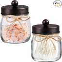 SheeChung 1 Pack Small Mason Jars Qtip Holders, Bathroom Shelf Decor, Guest Bathroom Decor for Cotton Balls, Floss Pick, Cotton Round Pads - Bronze