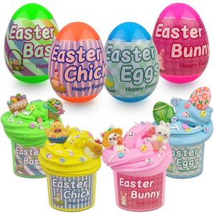 4 Pack Easter Eggs with Butter Slime and Charms Inside for Kids Girls Boys Easter Basket Stuffers Toys Gifts Party Favors