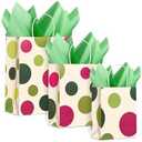Humyoun 12 Pack Graduation Gift Bags(4 Small 6.5" 4 Medium 9.6" 4 Large 13")with Tissue Paper St. Patrick's Day Treat Bag for Mother's Day Easter Birthday Baby Bridal Shower(Light Red and Green Dots)