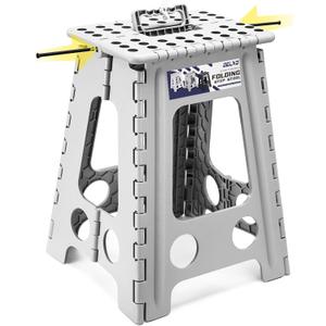 Delxo Folding Step Stool 17.5 Inch,Heavy Duty Step Stools for Adults,Non Slip Folding Stool with Handle,Premium Portable Foldable Step Stool for Kitchen Bathroom Bedroom Up to 400LBS,(Grey,1PC)