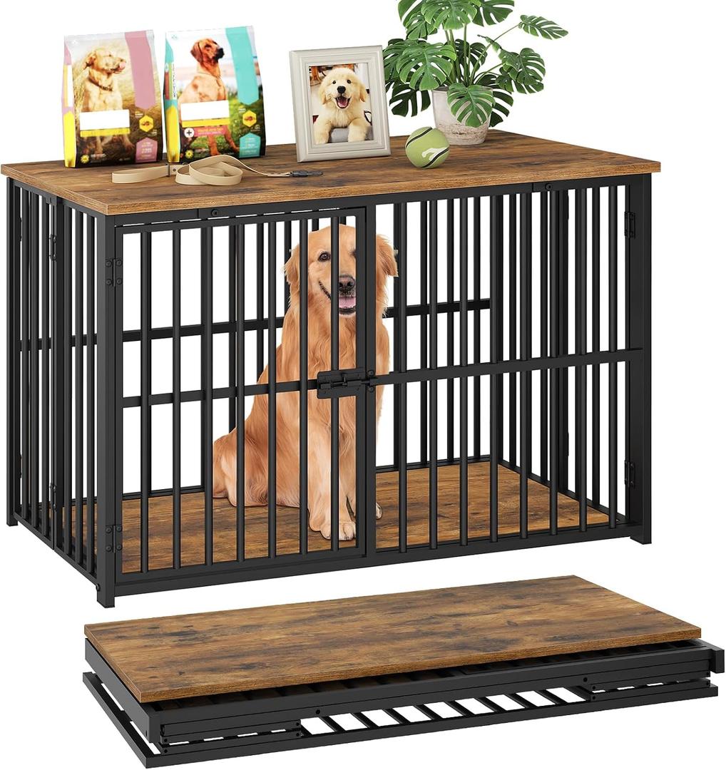 YATINEY Foldable Dog Crate Furniture, 37.4" Dog Kennel for Medium Dogs, No Assembly, Collapsible Dog Crate, Indoor Dog Cage End Table, with Secure Lock, for Living Room, Hallway, Bedroom, DC12BR
