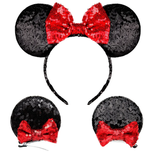 Mouse Ears Bow Headbands Mice Sequin Ears Headbands for Girls Women Adult Kids, Mouse Ears Clip for Glitter Party Princess Decoration Cosplay Birthday Christmas Party