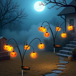 Solar Halloween Lights Outdoor Waterproof, 2 Pack Pumpkin Solar Lights for Outside Thanksgiving Decor,12LED Orange Pumpkin Swaying Lamps for Garden Decor, Yard, Lawn, Party Decorations