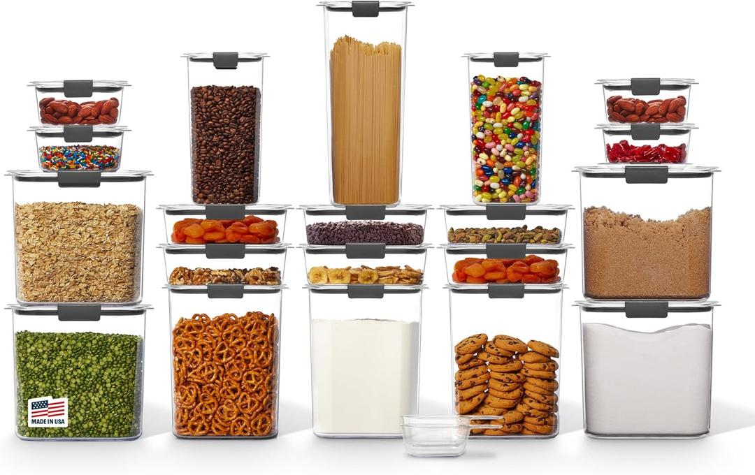 Rubbermaid Brilliance BPA-Free Airtight Food Storage Containers with Lids Set of 20 with Scoops Perfect for Kitchen and Pantry Organization, Assorted Sizes