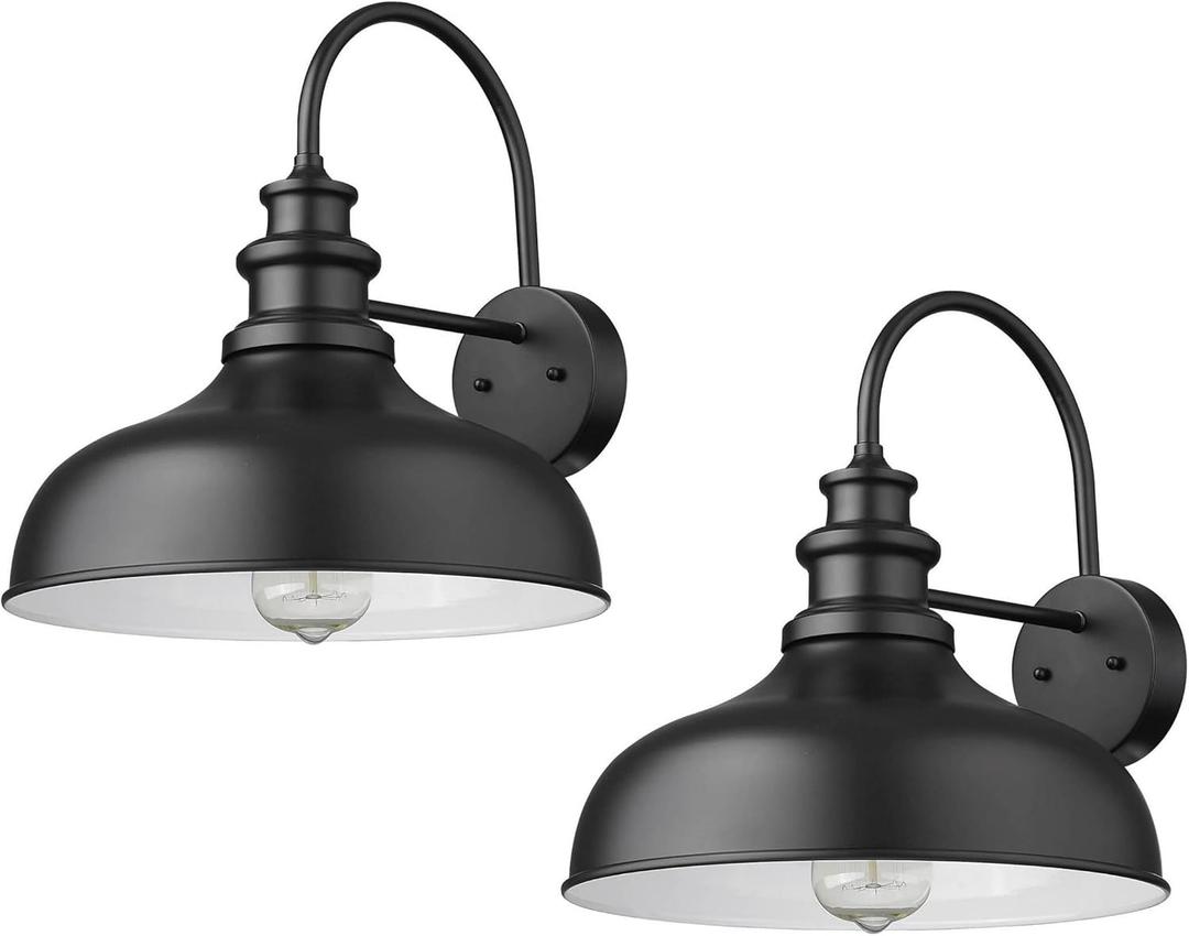 Bestshared Outdoor Farmhouse Barn Lights, 11.5 Dome Industrial Wall Sconces, Exterior Wall Lighting Fixture, Outside Light for Front Door Porch Garage (2Pack, Black+White)