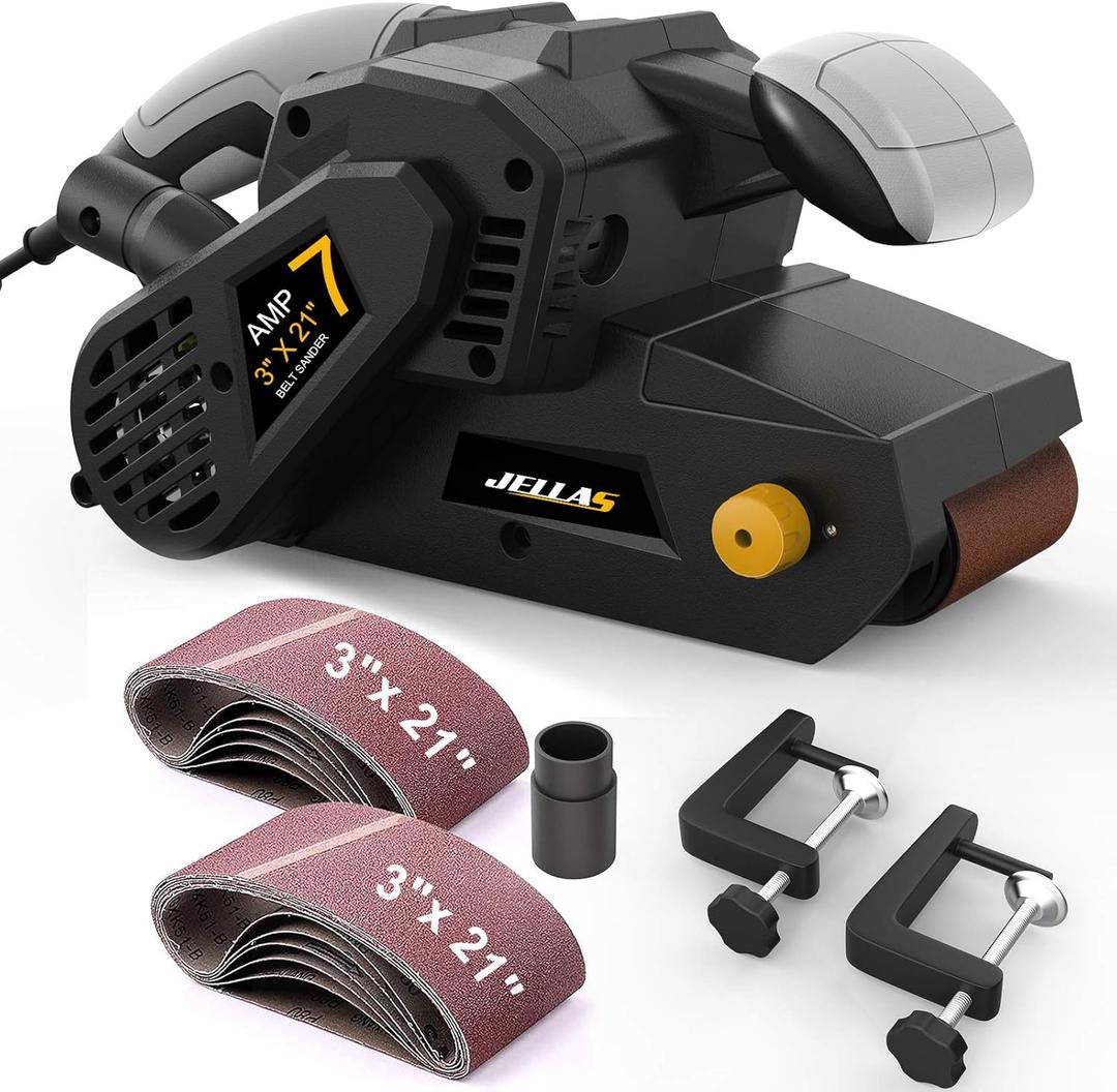 Jellas 3 21-Inch Belt Sander with Dust Bag, 7Amp Sander Machine with Variable-speed Control, 2 in 1 Vacuum Adapters, 10Feet (3 meters) Length Power Cord