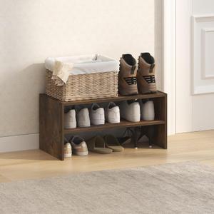 Furinno FANO Shoe Rack, 24-Inch Width 2-Tier Shoe Organizer, Stackable Shoes Storage, 11.7 x 24.2 x 11.7, for Closet Entryway, Office, Garage, Amber Pine