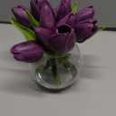 DILATATA Artificial Purple Tulips in Vase with Faux Water 6" Real Touch Flowers Fake Tulips Small Flowers Arrangement in Round Glass Vase for Mother's Day Table Centerpiece Wedding Home Decor