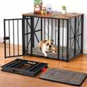 Dog Crate Furniture Foldable with Dog Bed Mat, 27" No Assembly Decorative Dog Kennel Indoor, Heavy Duty Small Collapsible Dog Crates for Small Dogs (Under 25 lb), Wooden Dog Cage