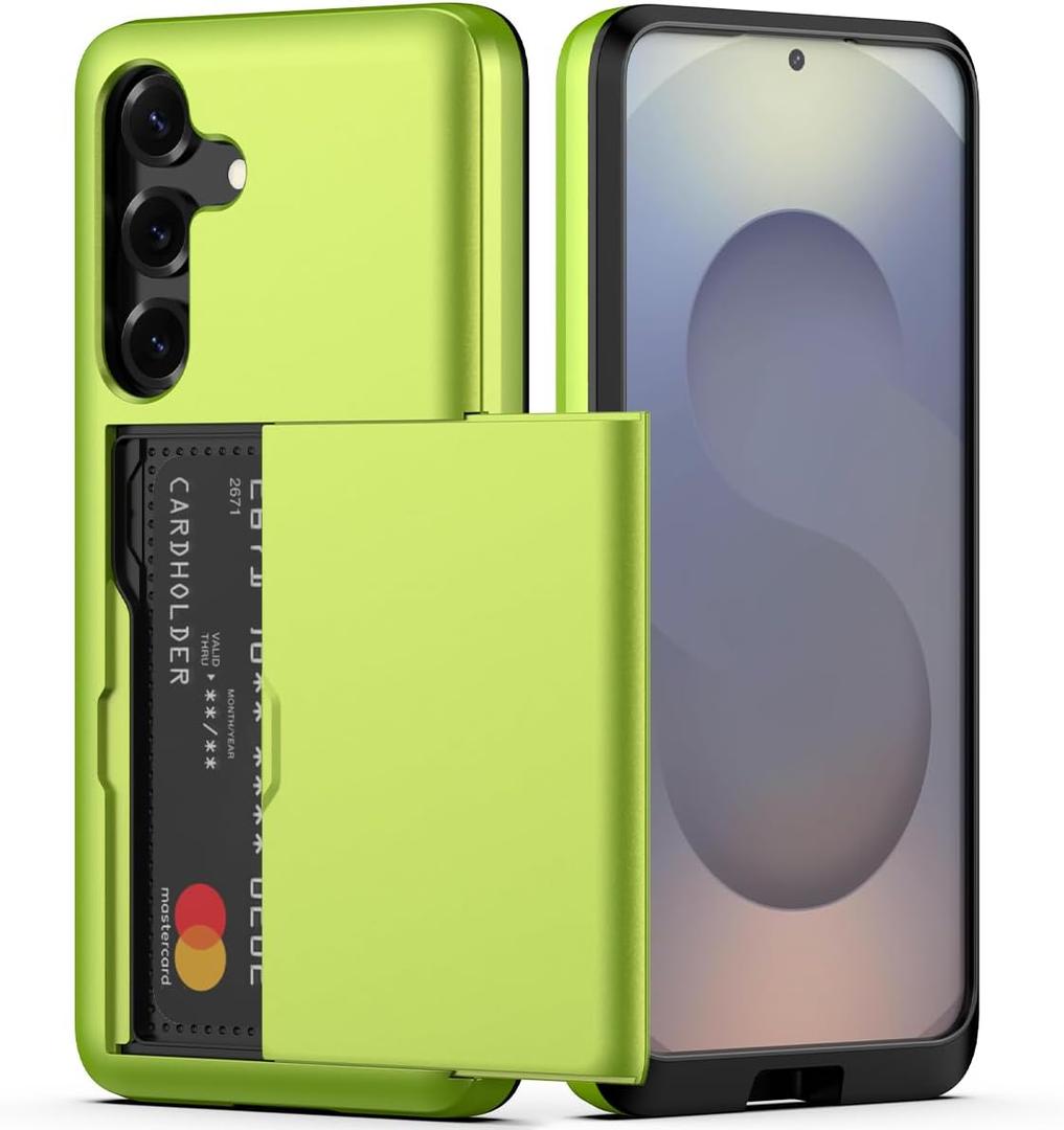 Nvollnoe for Samsung Galaxy S25 Case with Card Holder Dual Layer Heavy Duty Protective Case Hidden Card Slot Slim Wallet Cover for Samsung S25 6.2''(Fluorescent Green)