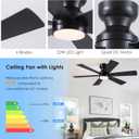 Asyko 46" Low Profile Ceiling Fan with Light and Remote Control,Black Modern Flush Mount Ceiling Fan with Lights for Bedroom, Reversible, Dimmable, Noiseless
