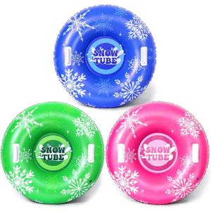 Snow Tube 36" Inflatable Snow Sled Thickened Heavy Duty Hard Bottom PVC Sleds with Handles Outdoor Winter Toys for Outdoor Sledding Sports Gift Supplies